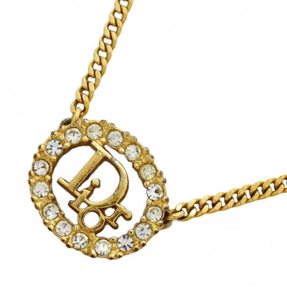 Christian Dior necklace GP plated rhinestone gold for women